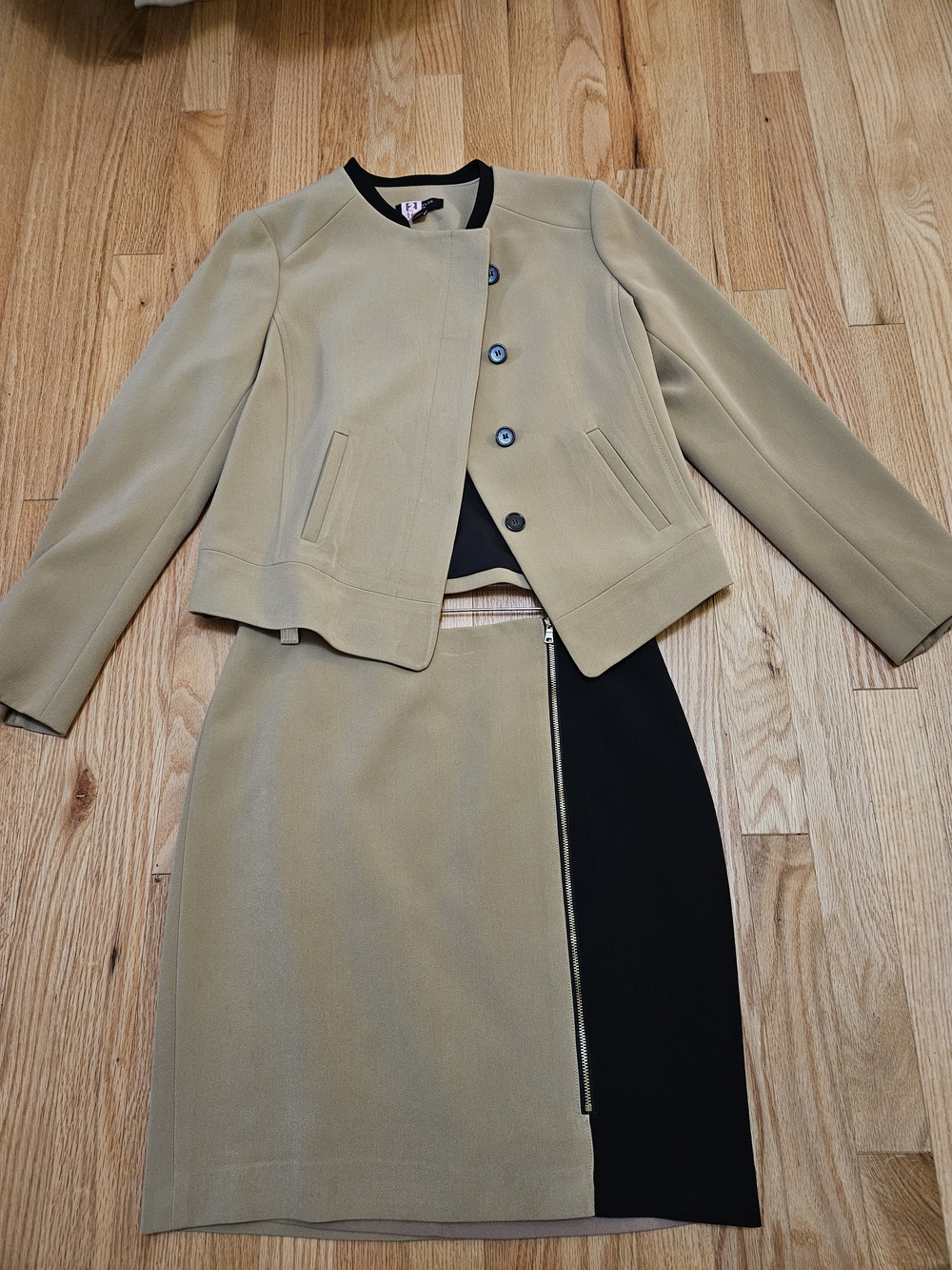 Taylor Olive-Taupe and Black Two-Piece Skirt Suit